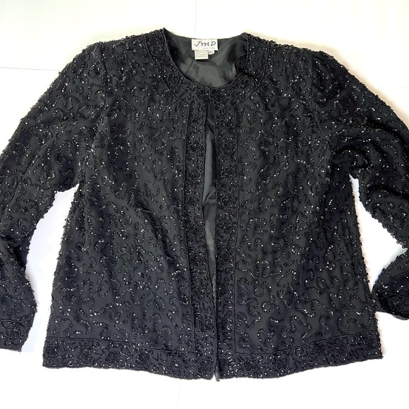 JMD New York Vintage Beaded Evening Open Jacket sz L Black Rich Grandma Sparkle - Picture 4 of 9